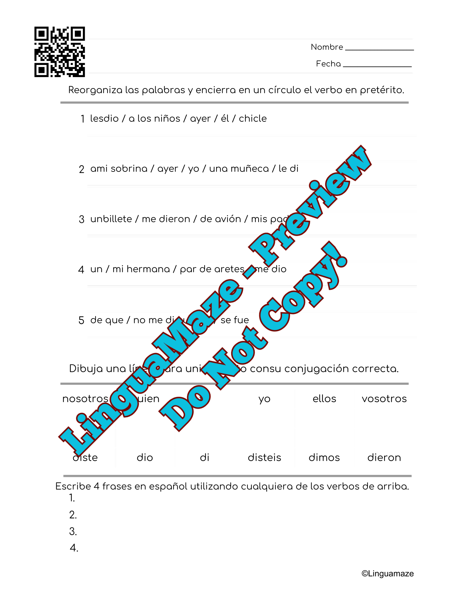 Dar Irregular Spanish Preterite Tense Verb - Image 3