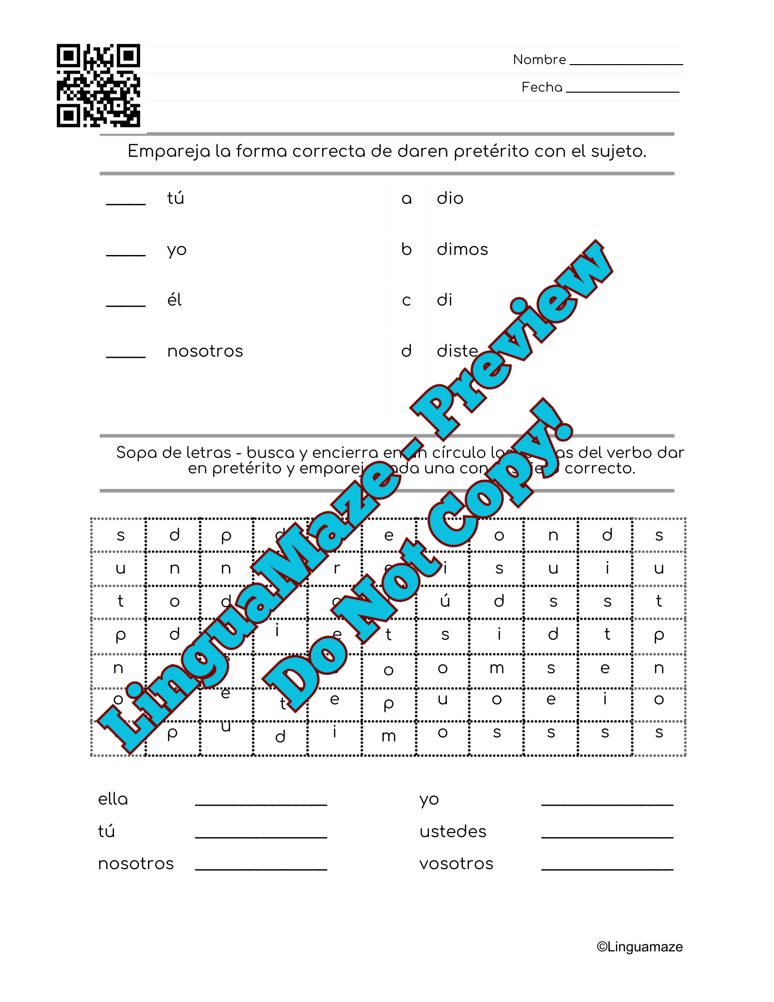 Dar Irregular Spanish Preterite Tense Verb - Image 4
