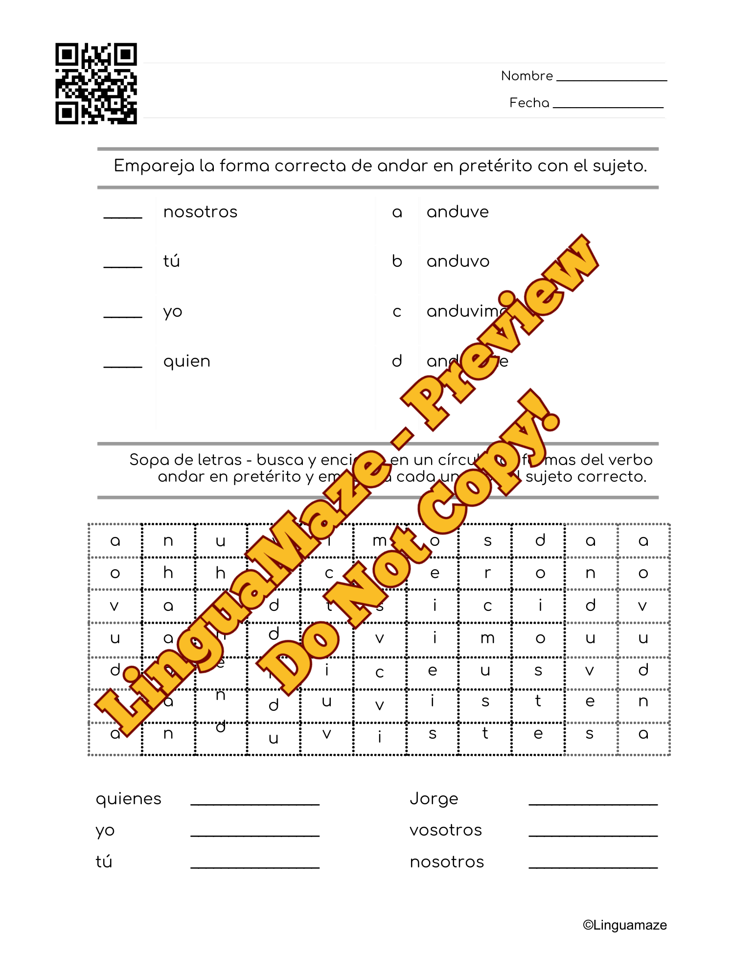Andar Irregular Spanish Preterite Tense Verb - Image 4