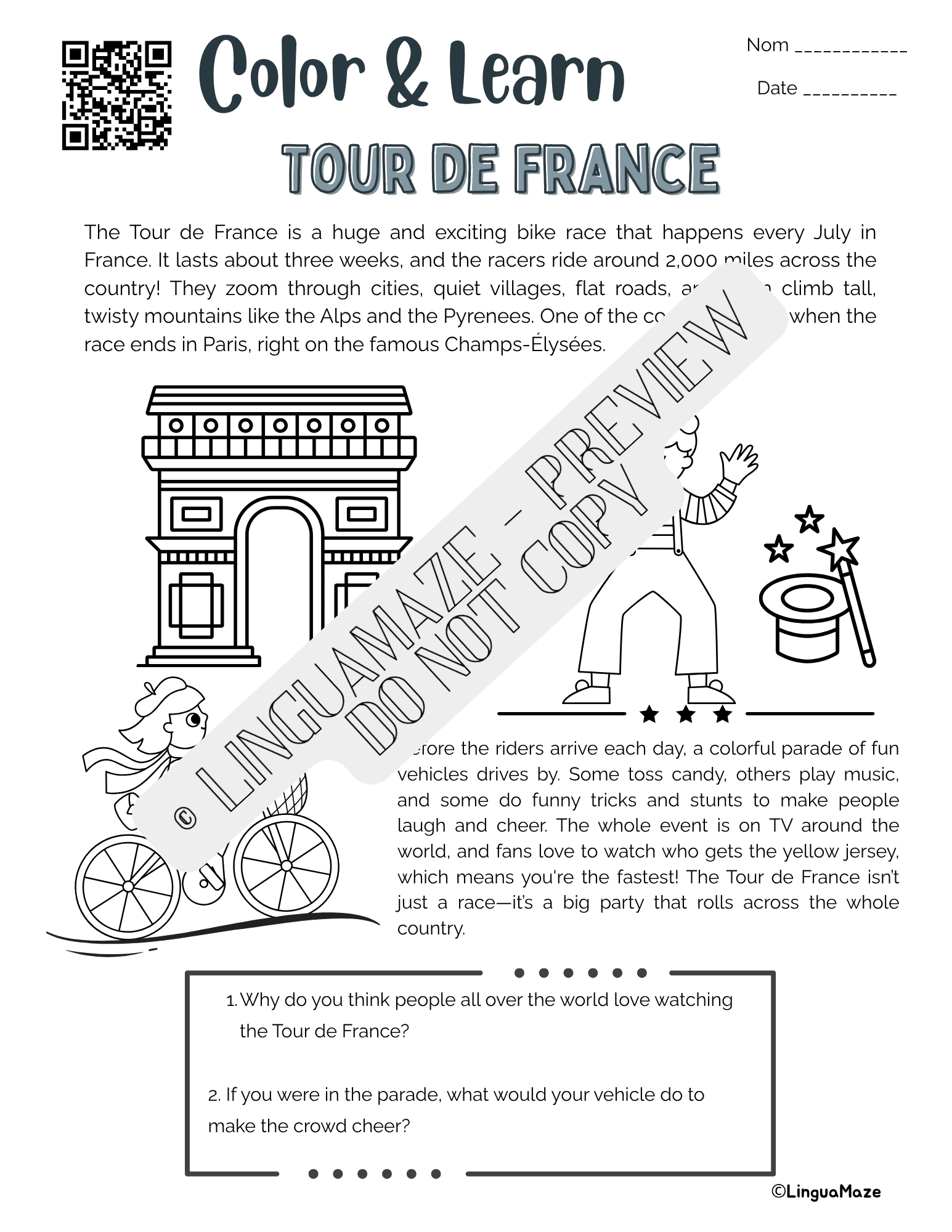 French Culture Tour de France - Color & Learn - Image 2