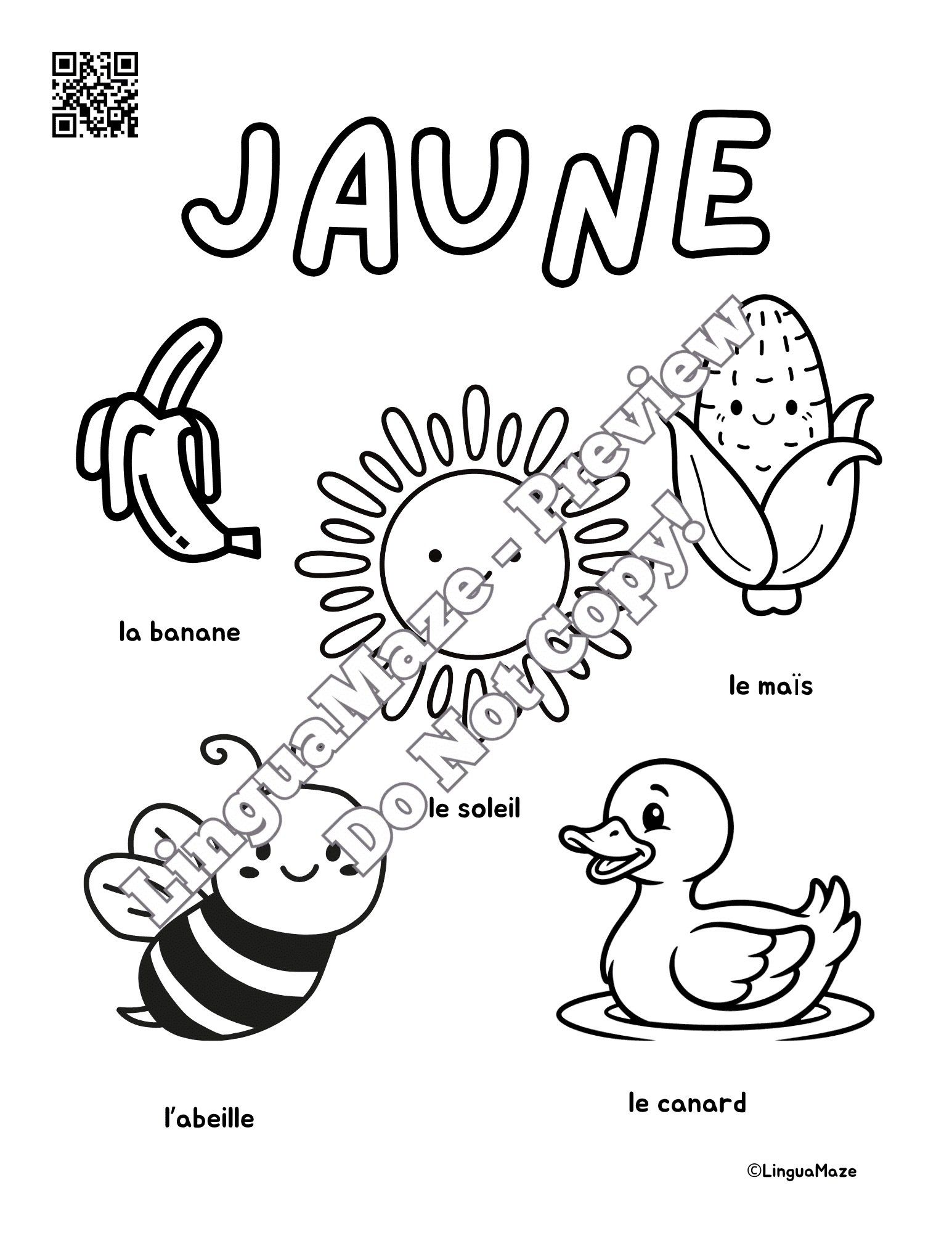 Sample preview page from French Nouns & Colors - LinguaMaze worksheet