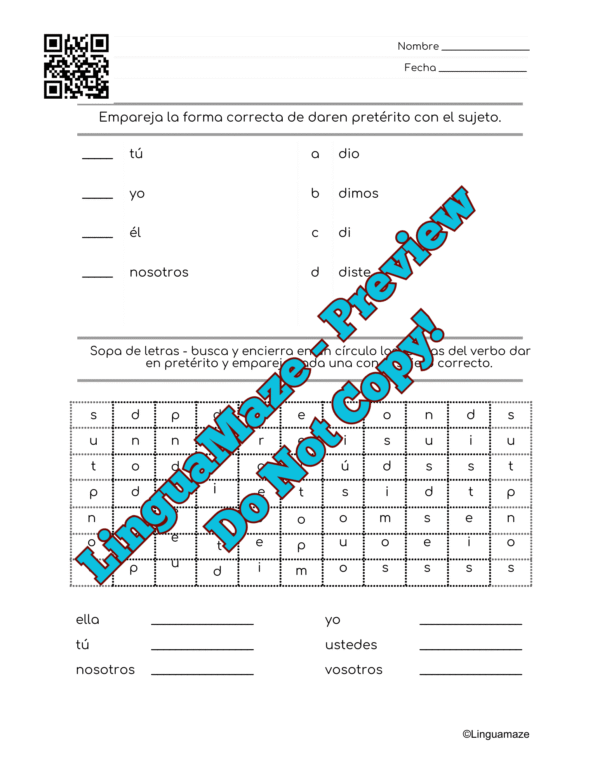 Dar Chapter Dues Worksheet.pdf Dar Conjugation — Spanish Preterite Worksheet | LinguaMaze