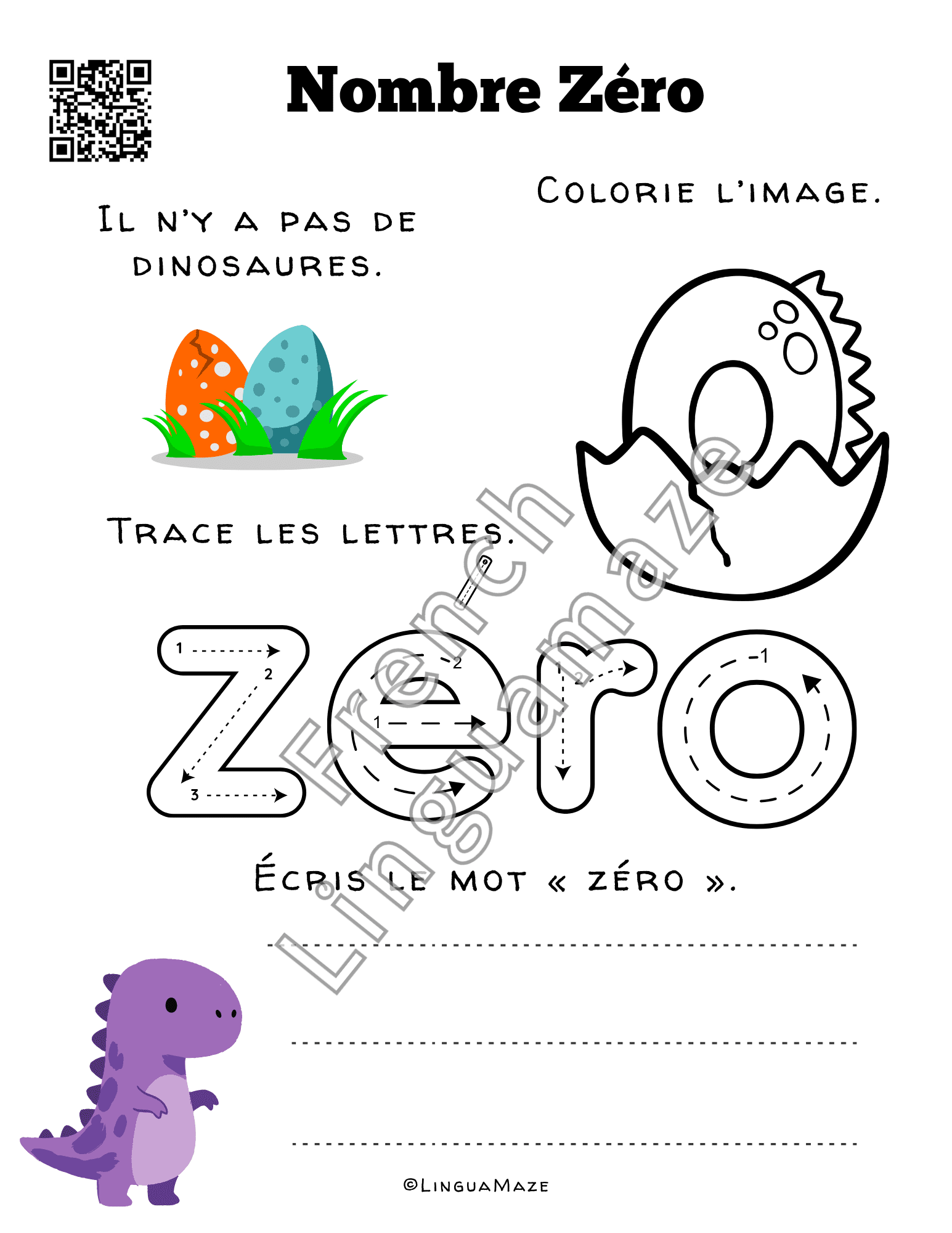 Sample preview page from Spanish Numbers 0 – 10 Color, Trace & Learn - LinguaMaze worksheet