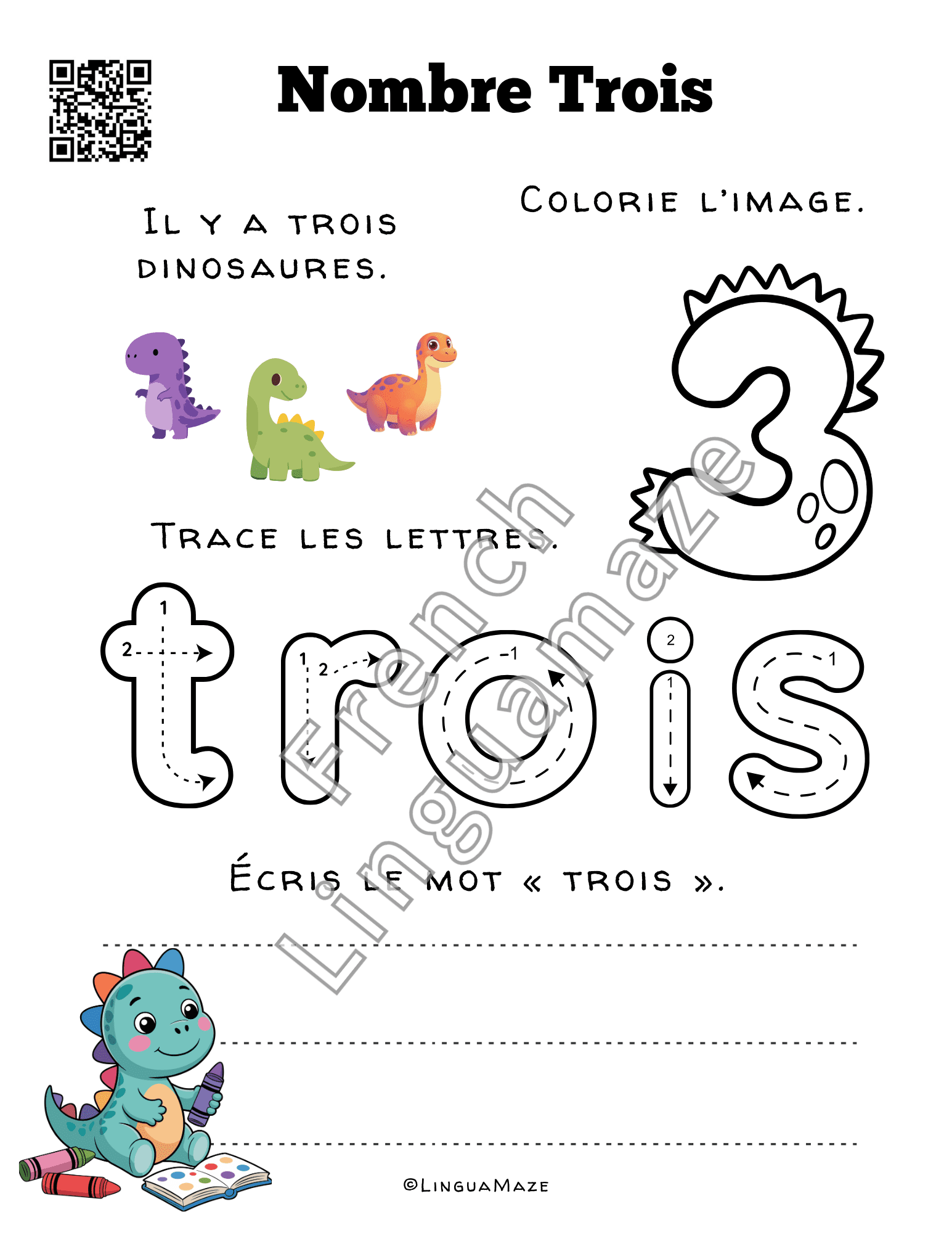 Sample preview page from Spanish Numbers 0 – 10 Color, Trace & Learn - LinguaMaze worksheet
