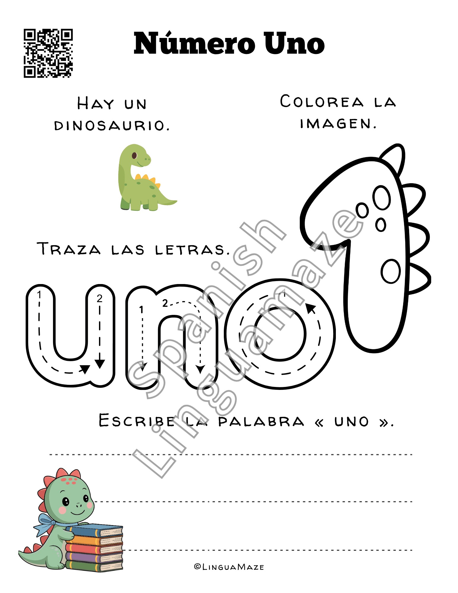 Sample preview page from Spanish Numbers 0 – 10 Color, Trace & Learn - LinguaMaze worksheet