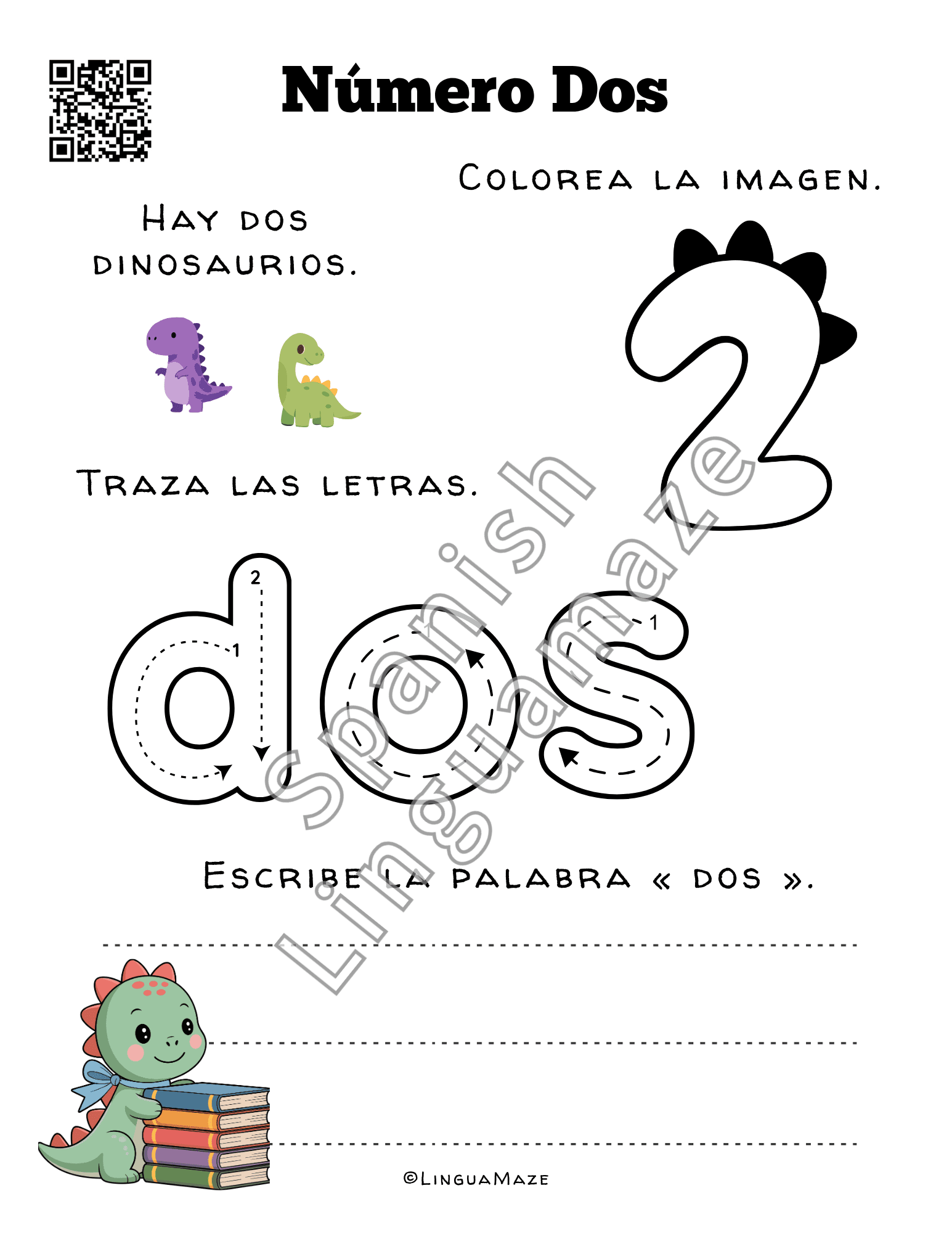 Sample preview page from Spanish Numbers 0 – 10 Color, Trace & Learn - LinguaMaze worksheet