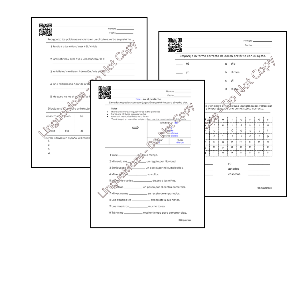 Dar Irregular Spanish Preterite Tense Verb