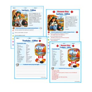French reading worksheet about Céline with answer keys and translation page